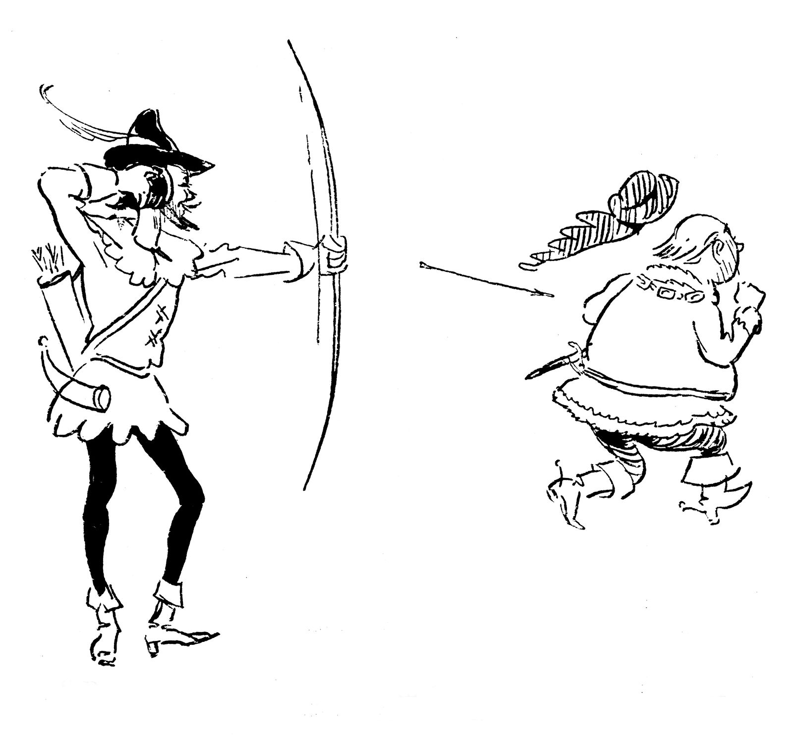 ‘Robin Hood spent his time shooting at the Sheriff of Nottingham.’ Illustration by John Reynolds for serialisation of 1066 and All That in Punch, 1930. Punch Archive/TopFoto.