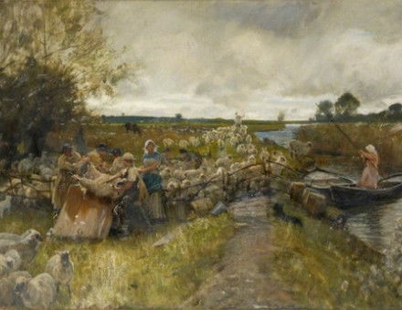 Sheepshearing in the Fens, Robert Walker Macbeth, 1889. Aberdeen Archives, Gallery & Museums. Public Domain.