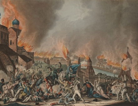 The Great Fire of Moscow, by Johan Lorenz Rugendas II, 1820. Prints, Drawings and Watercolors from the Anne S.K. Brown Military Collection. Brown Digital Repository. Brown University Library. Public Domain.