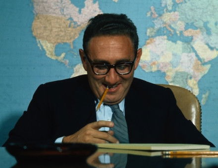 Henry Kissinger poses for a portrait in the Situation Room in the basement of the West Wing at the White House, Washington, DC, 1969. Photo © Wally McNamee/CORBIS/Getty Images.