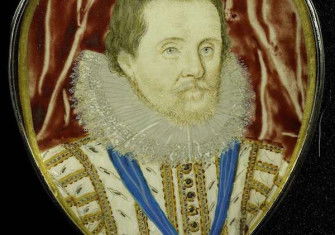 A portrait of King James VI of Scotland and I of England, by Lawrence Hilliard, c. 1600-1625. Rijksmuseum. Public Domain.