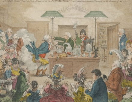 ‘Scientific Researches! New Discoveries in Pneumaticks! [sic] or an Experimental Lecture on the Powers of Air, May 23, 1802’, by James Gillray. Minneapolis Institute of Art. Public Domain.