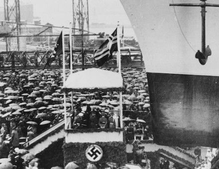 The launching ceremony for the Lützow at Deschimag Yard, Bremen, 1 July 1939. US Naval History and Heritage Command. Public Domain.