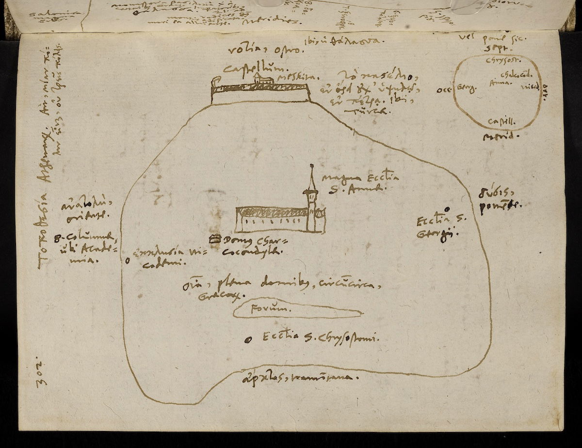 Martin Crusius’ map of Athens, 16th century. Universitätsbibliothek Tübingen.