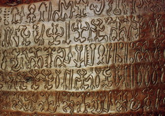 ‘Strange hieroglyphs’: rongorongo inscription, Easter Island. George Holton/Science Photo Library