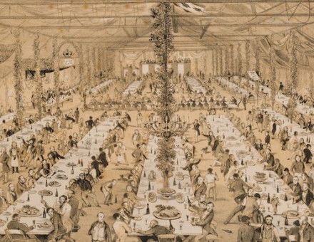 Old Colonists Festival Dinner held at the City Bridge Hotel, Adelaide, 27 March 1851, by Samuel Gill. State Library NSW. Public Domain.