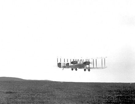 Alcock and Brown takeoff from St. John's, Newfoundland in 1919.