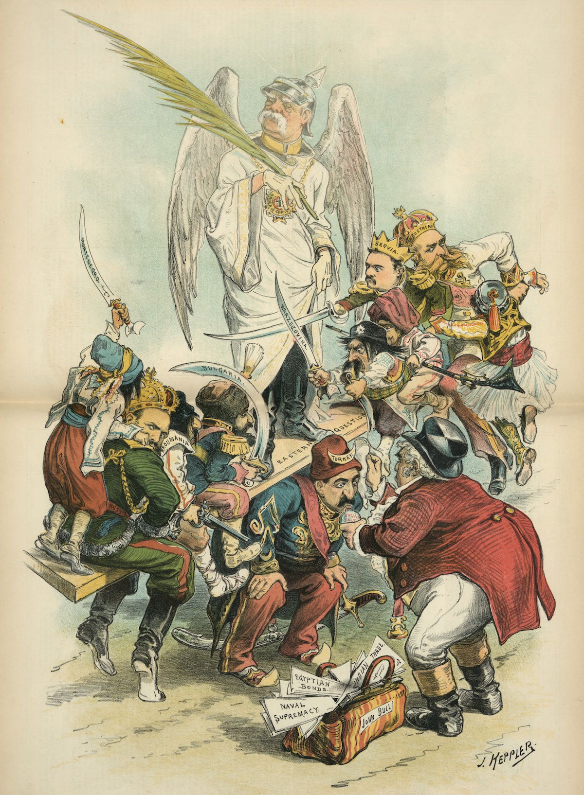 Otto von Bismarck on a seesaw balancing global powers, by Joseph Ferdinand Keppler, 1886. Library of Congress. Public Domain.