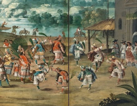 A folding screen showing an indigenous wedding in Mexico, c. 1660-90. Los Angeles County Museum of Art. Public Domain.