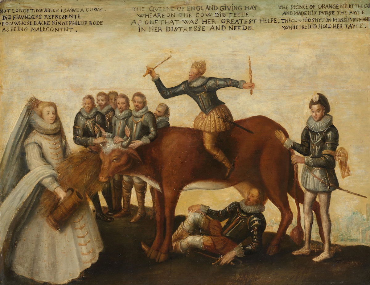 The Dairy Cow: The Dutch Provinces entreat Elizabeth I for aid against Philip II of Spain, c.1633-39. Rijksmuseum. Public Domain.