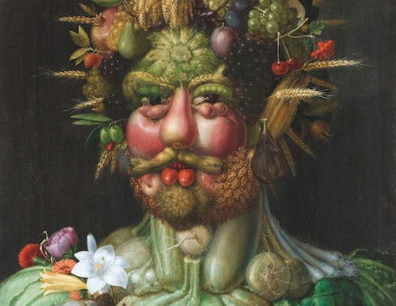 Portrait of Rudolf II as Vertumnus, by Guiseppe Arcimboldo, 1591. Statens Histoiska Museer, Sweden. Public Domain.