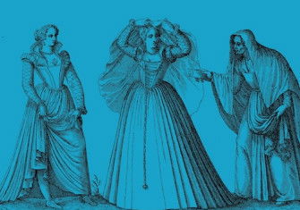 Two prostitutes and a procurer, engraving by Bartolomeo Grassi, from Veri Ritratti, 1585. Rijksmuseum. Public Domain.