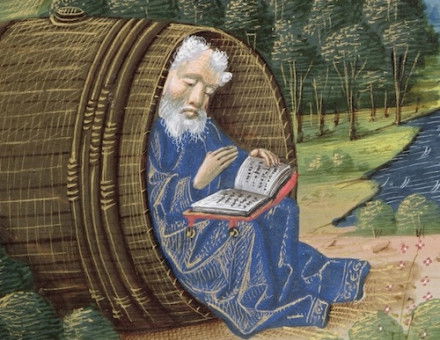 Diogenes in the Book of Good Morals, by Jacques le Grant, 15th century. Musée Condé, Chantilly/Bridgeman Images.