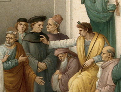 Saint Peter and Simon Magus before the emperor Nero, after Filippino Lipi. Wellcome Collection. Public Domain.